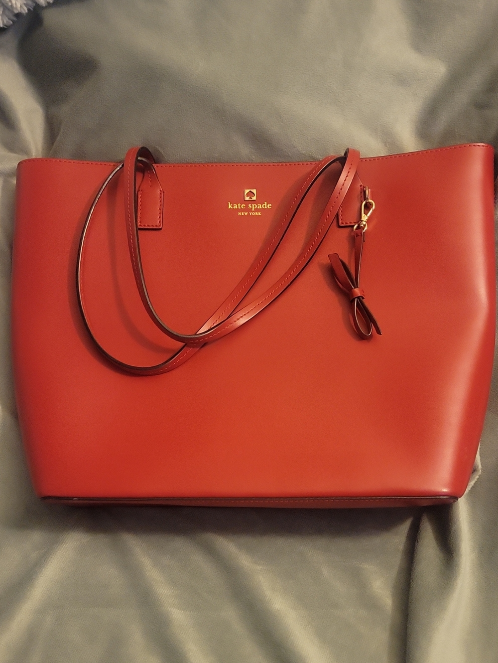 kate spade Red Leather Tote with Bow Charm